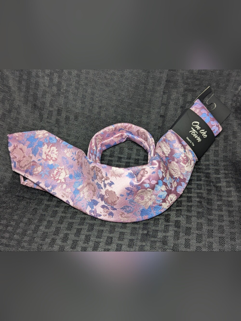 Lavender And Other Purples With Silver and Blue  Floral Jacquard Neck Tie.